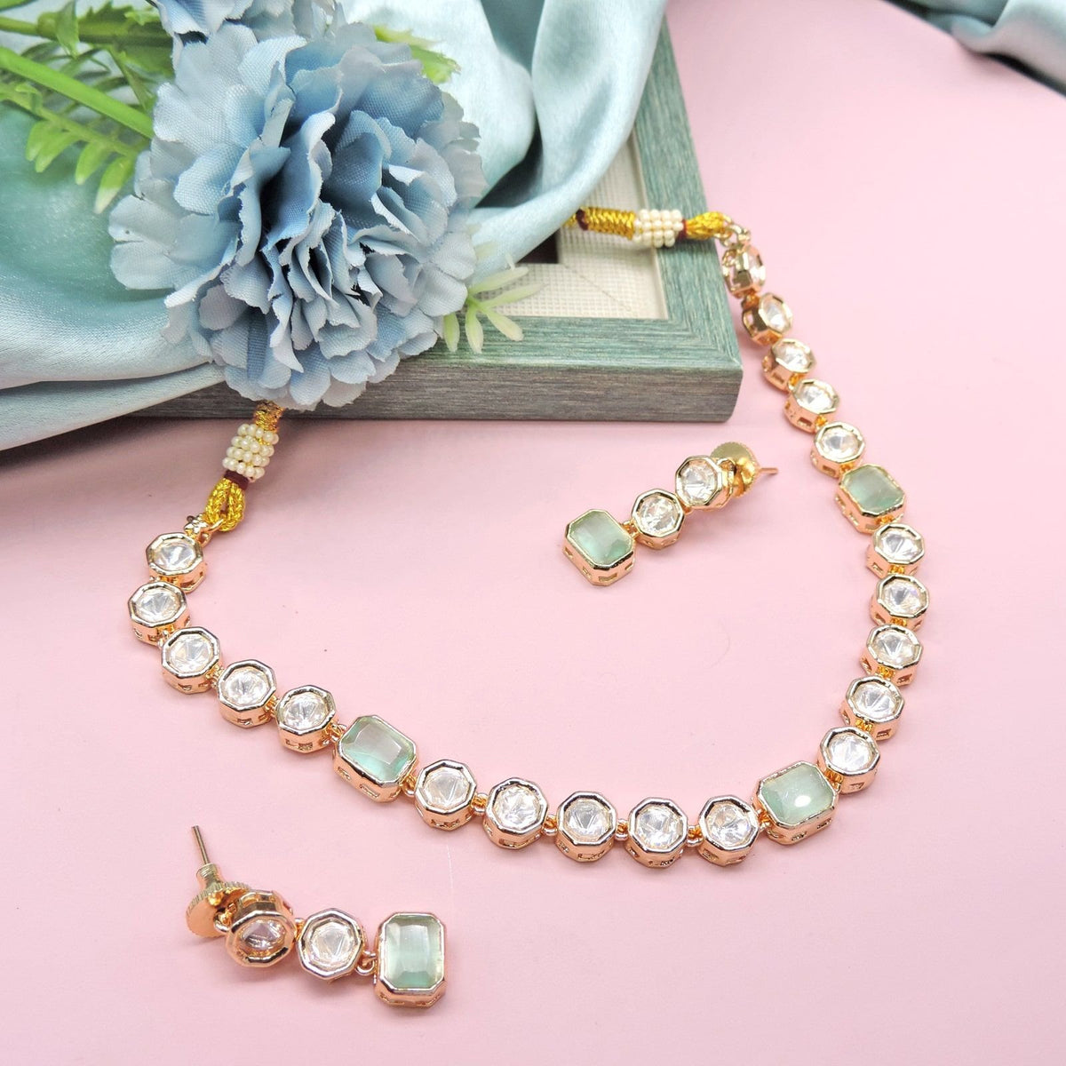 Classic Kundan choker set – Indian classic Kundan choker necklace for weddings USA – Joyrias