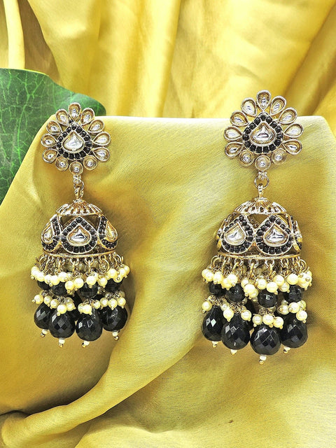 Kundan jhumka earrings with black beads – Indian Kundan black jhumka USA – Joyrias