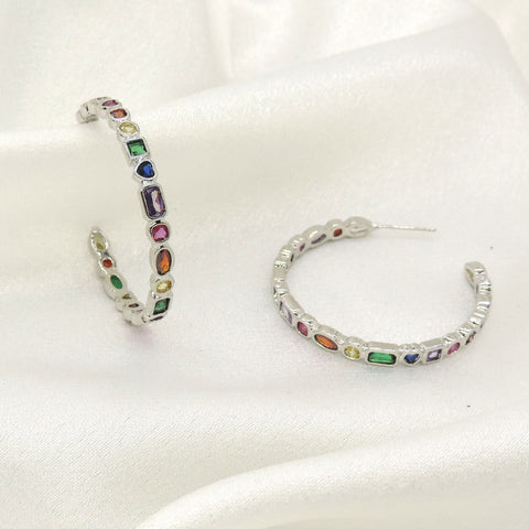Rainbow CZ Hoop Earrings