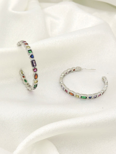 Rainbow CZ Hoop Earrings