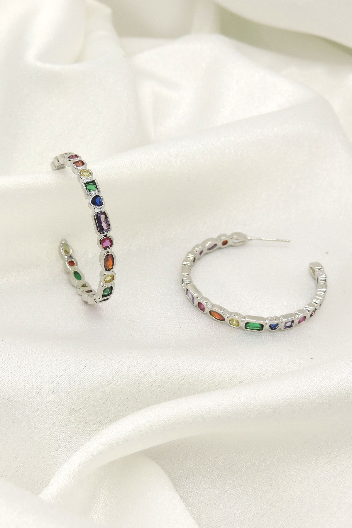 Rainbow CZ Hoop Earrings