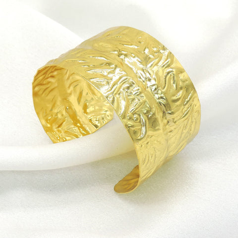 Textured Gold Statement Cuff Bracelet | Wide Embossed Cuff | Joyrias