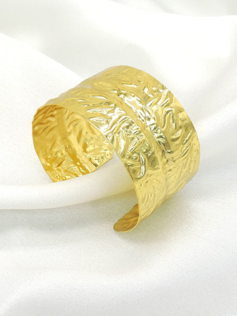 Textured Gold Statement Cuff Bracelet | Wide Embossed Cuff | Joyrias