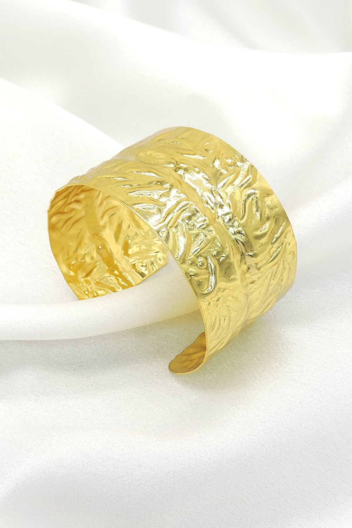 Textured Gold Statement Cuff Bracelet | Wide Embossed Cuff | Joyrias
