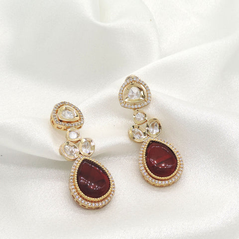 Luxury Ruby CZ Polki Drop Earrings for Women