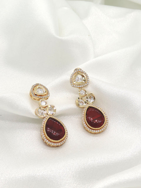 Luxury Ruby CZ Polki Drop Earrings for Women