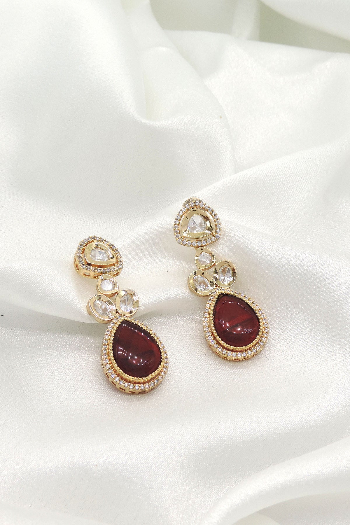 Luxury Ruby CZ Polki Drop Earrings for Women