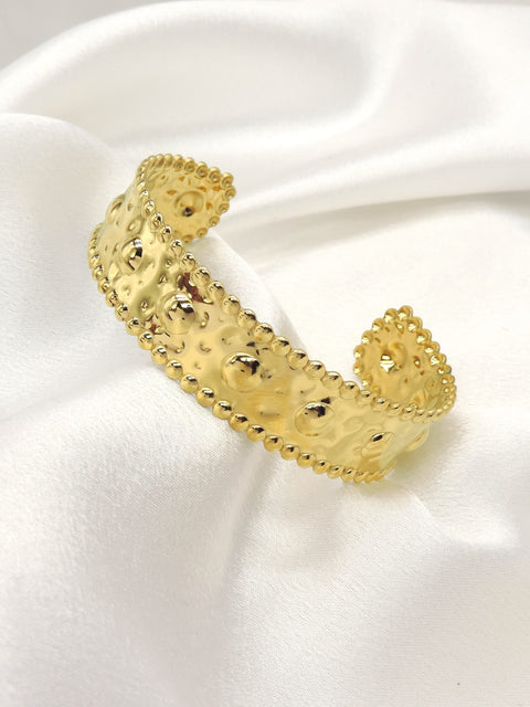 Beaded Hammered Gold Cuff Bracelet by Joyrias
