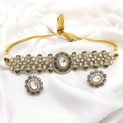 Violet Kundan Choker Set by Joyrias
