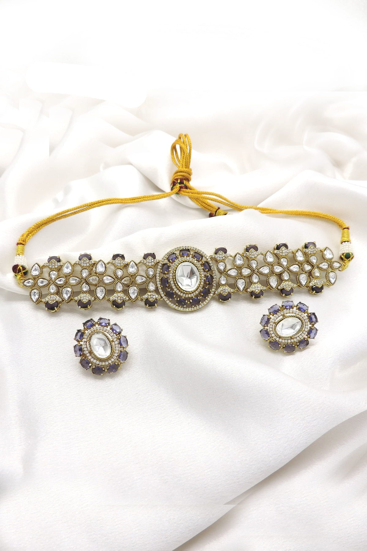 Violet Kundan Choker Set by Joyrias