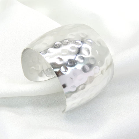 Silver Hammered Statement Cuff Bracelet | Wide Textured Cuff | Joyrias
