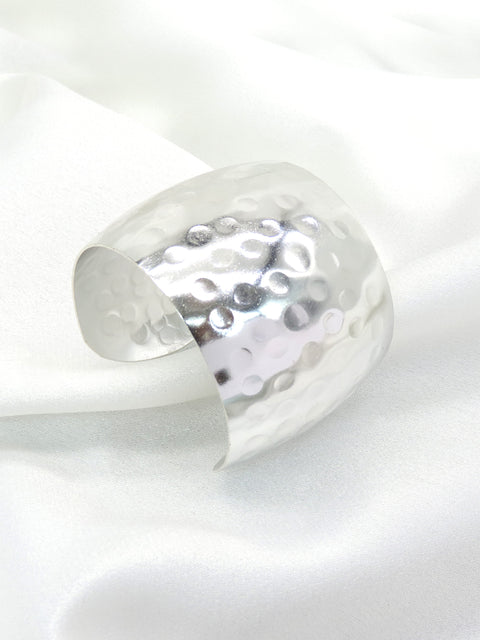 Silver Hammered Statement Cuff Bracelet | Wide Textured Cuff | Joyrias