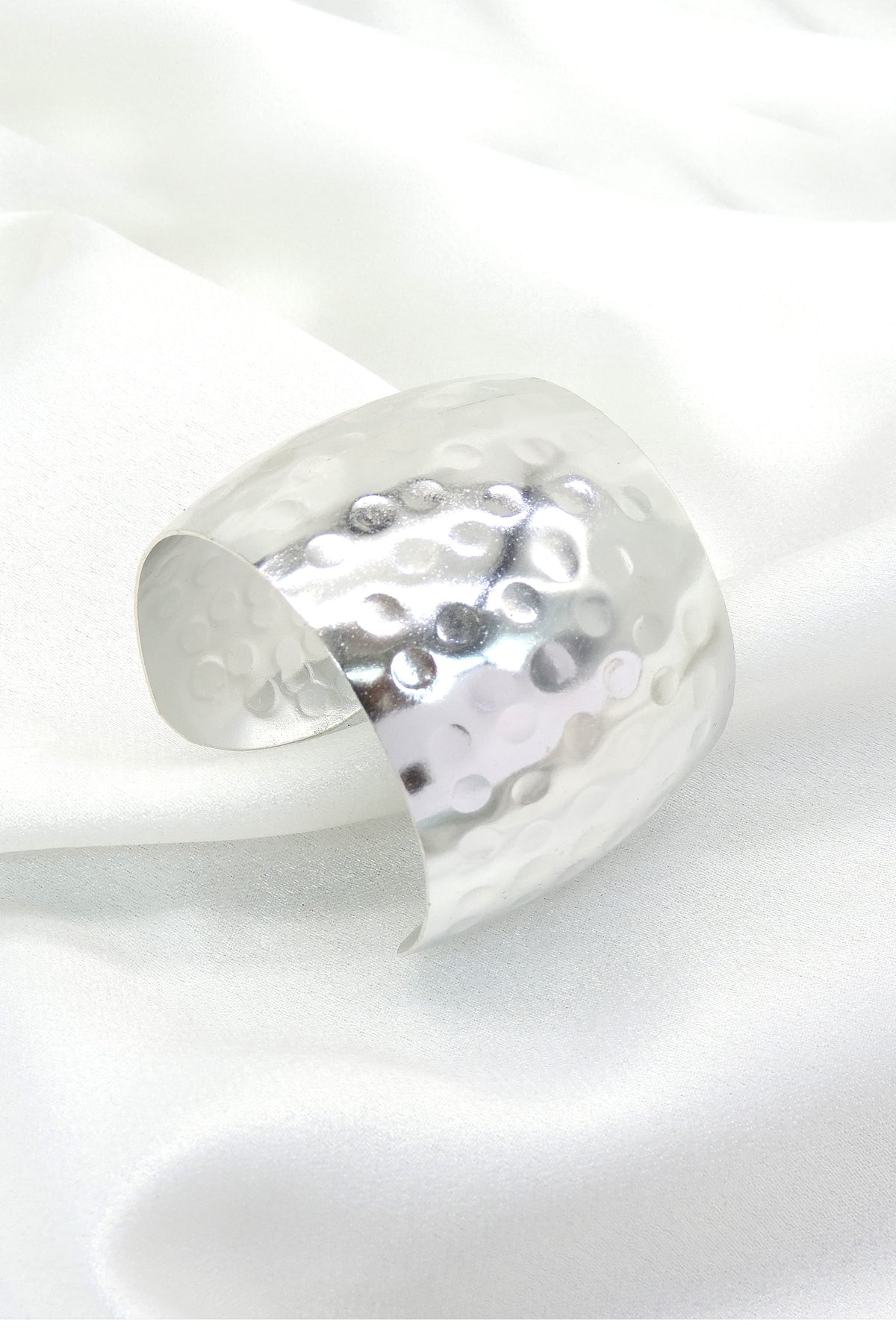 Silver Hammered Statement Cuff Bracelet | Wide Textured Cuff | Joyrias