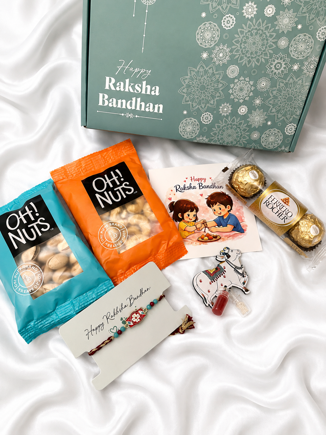 Premium Rakhi Gift Hamper for Brother – Rakhi, Dry Fruits, Chocolates & Greeting Card-FOR USA Shipping (Copy)