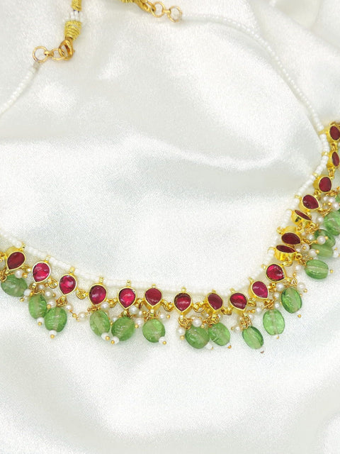 Elegant Ruby & Green Beaded Choker Necklace