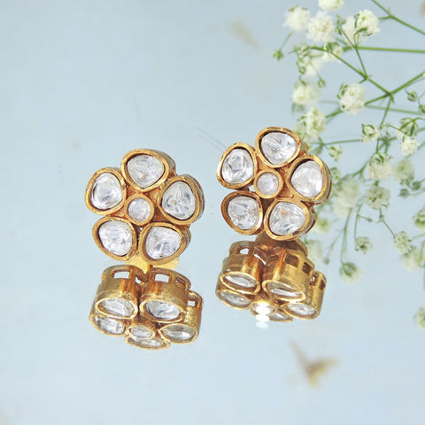 Timeless Kundan floral stud earrings – Indian Kundan Moissanite stud earrings USA – Joyrias