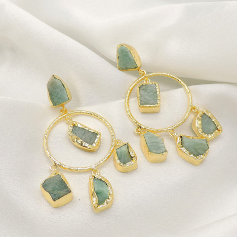 Green Aventurine Natural Stone Hoop Earrings