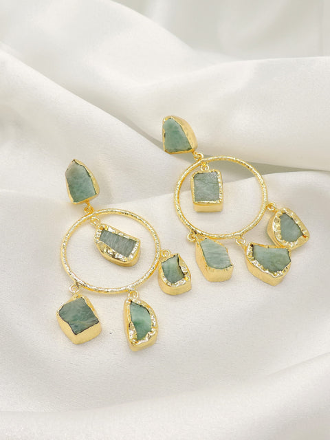 Green Aventurine Natural Stone Hoop Earrings