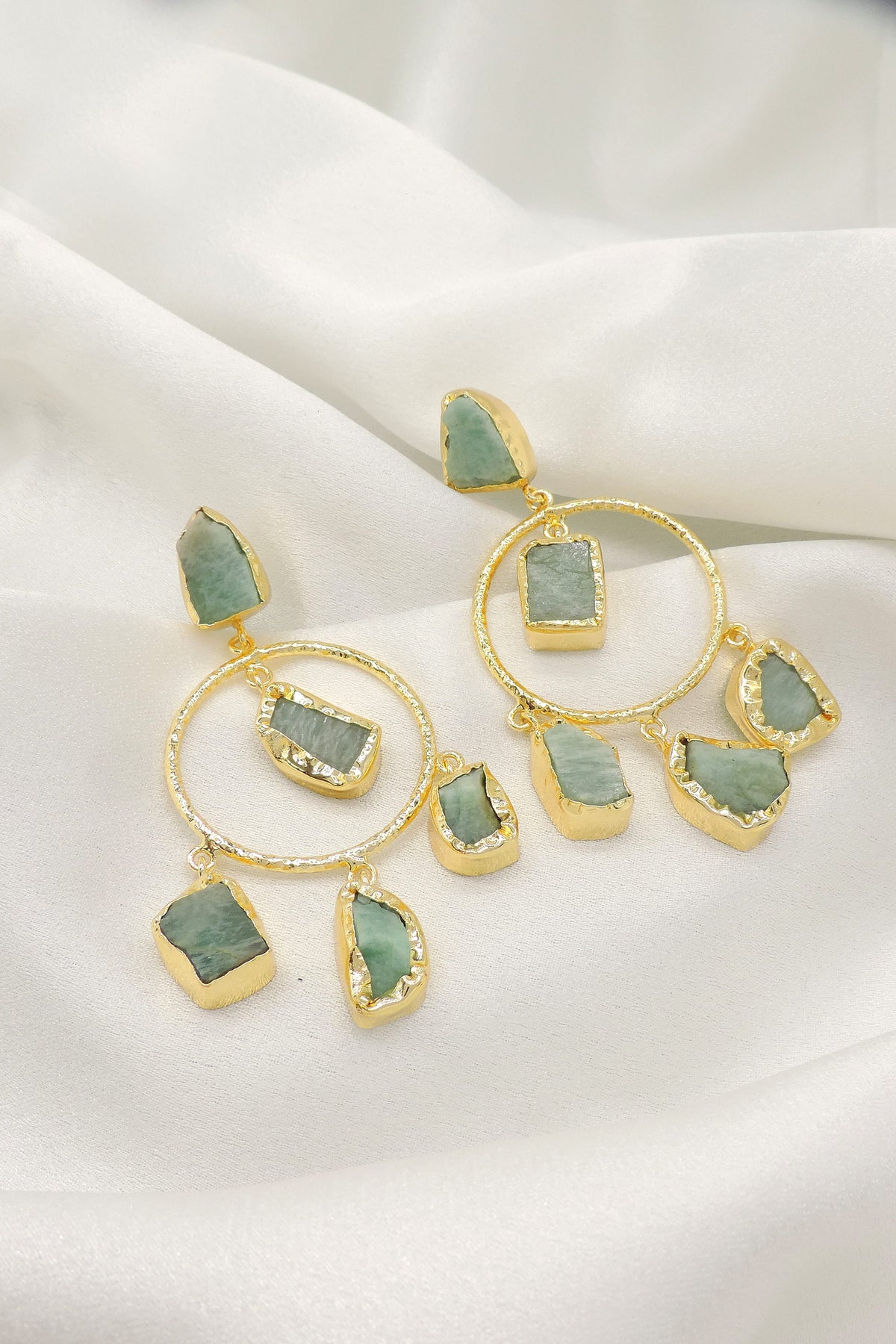 Green Aventurine Natural Stone Hoop Earrings