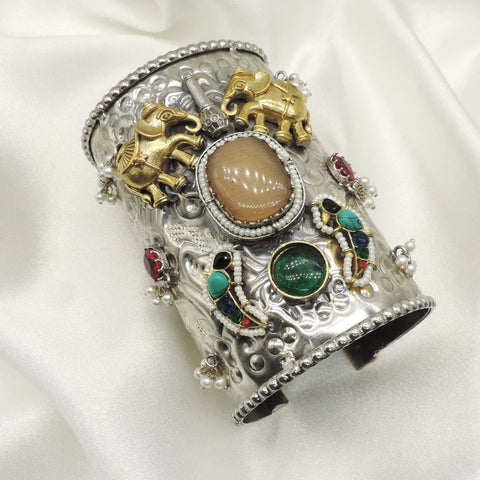 Boho Elephant Cuff Bracelet | Tribal Dual Tone Statement Kada