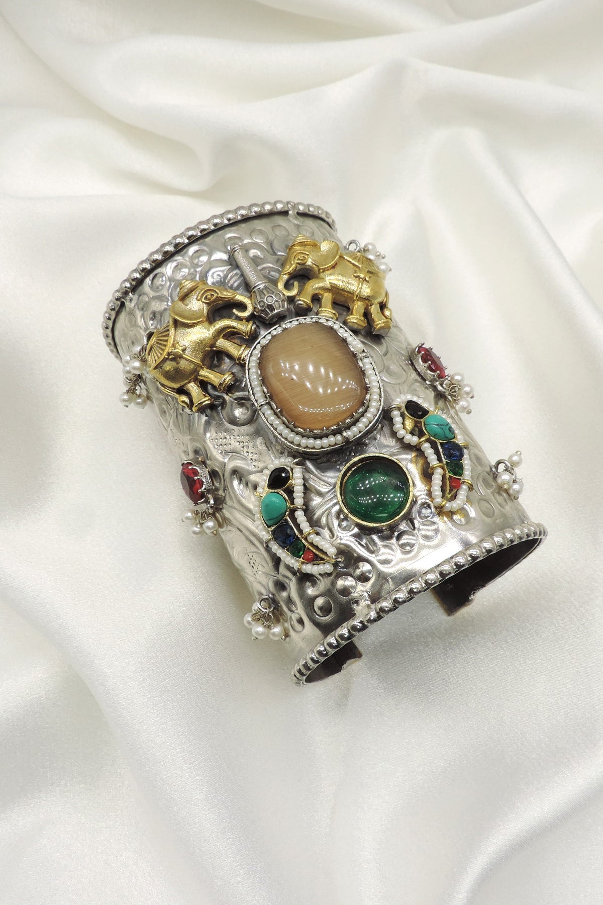 Boho Elephant Cuff Bracelet | Tribal Dual Tone Statement Kada