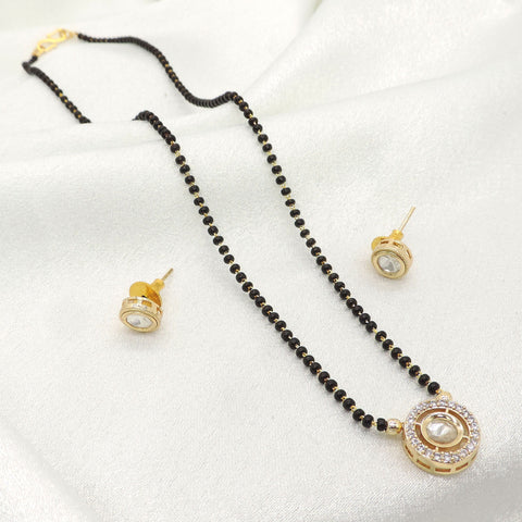 Elegant Kundan Mangalsutra Set with CZ Halo Pendant | Gold Finish Necklace