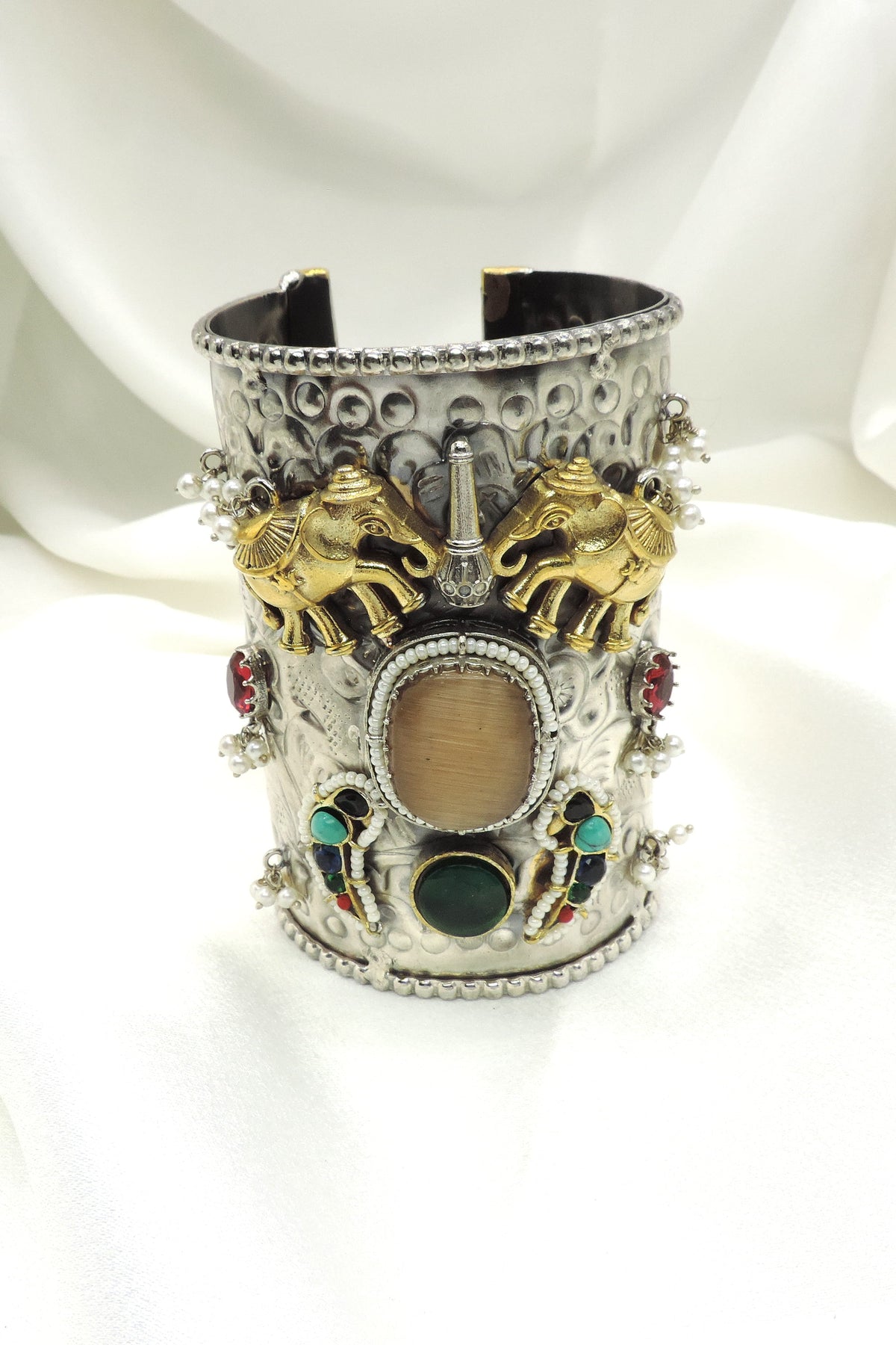 Boho Elephant Cuff Bracelet | Tribal Dual Tone Statement Kada