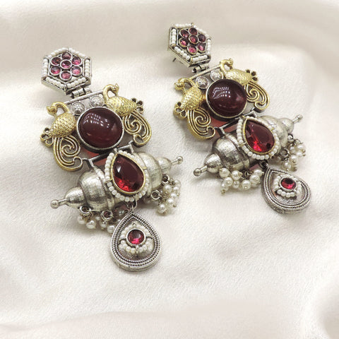 Ruby Peacock Pearl Drop Earrings by Joyrias
