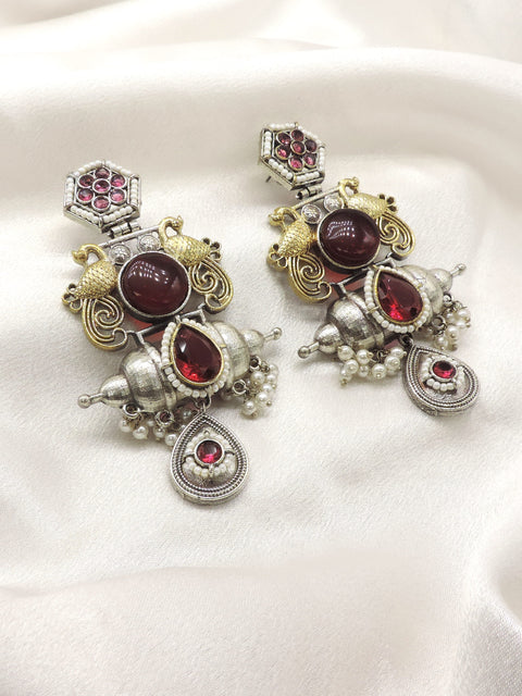 Ruby Peacock Pearl Drop Earrings by Joyrias