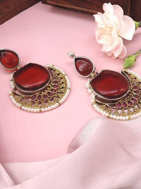 Oxidized red stone chandbali earrings – Indian traditional chandbali earrings for ethnic wear – Joyrias