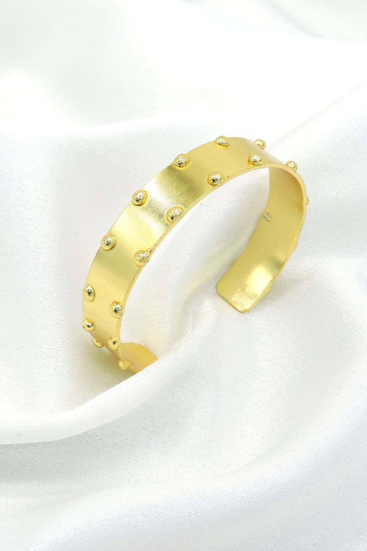 Studded Gold Cuff Bracelet – Matte Finish Wide Open Bangle for Women