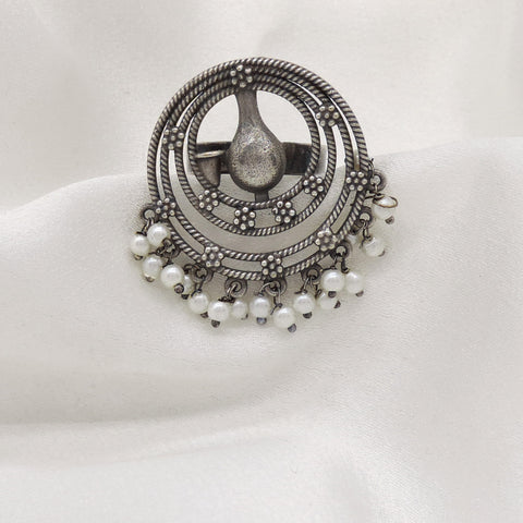Oxidized silver pearl fringe traditional ring by joyrias