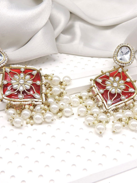 Royal red Kundan pearl statement earrings – Indian Kundan chandbali jhumka USA – Joyrias