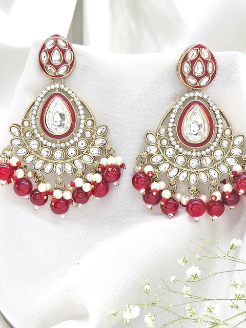 Polki earrings with red beads – Indian Polki red bead earrings for festive wear USA – Joyrias