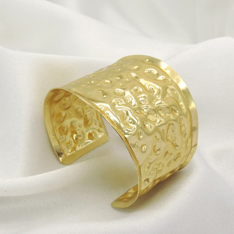 Embossed Gold Cuff Bracelet – Wide Statement Textured Open Bangle