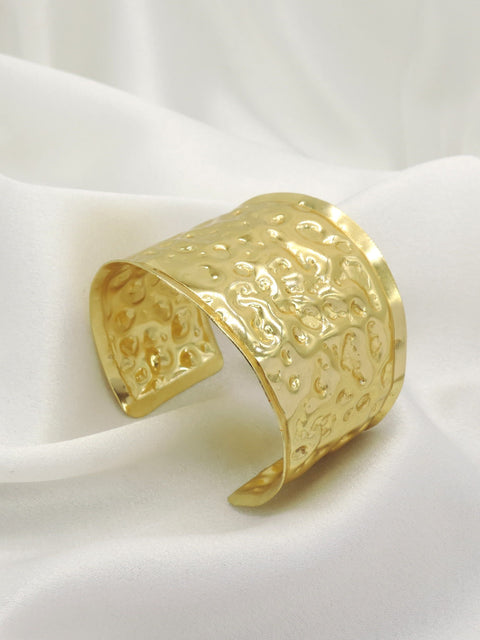 Embossed Gold Cuff Bracelet – Wide Statement Textured Open Bangle