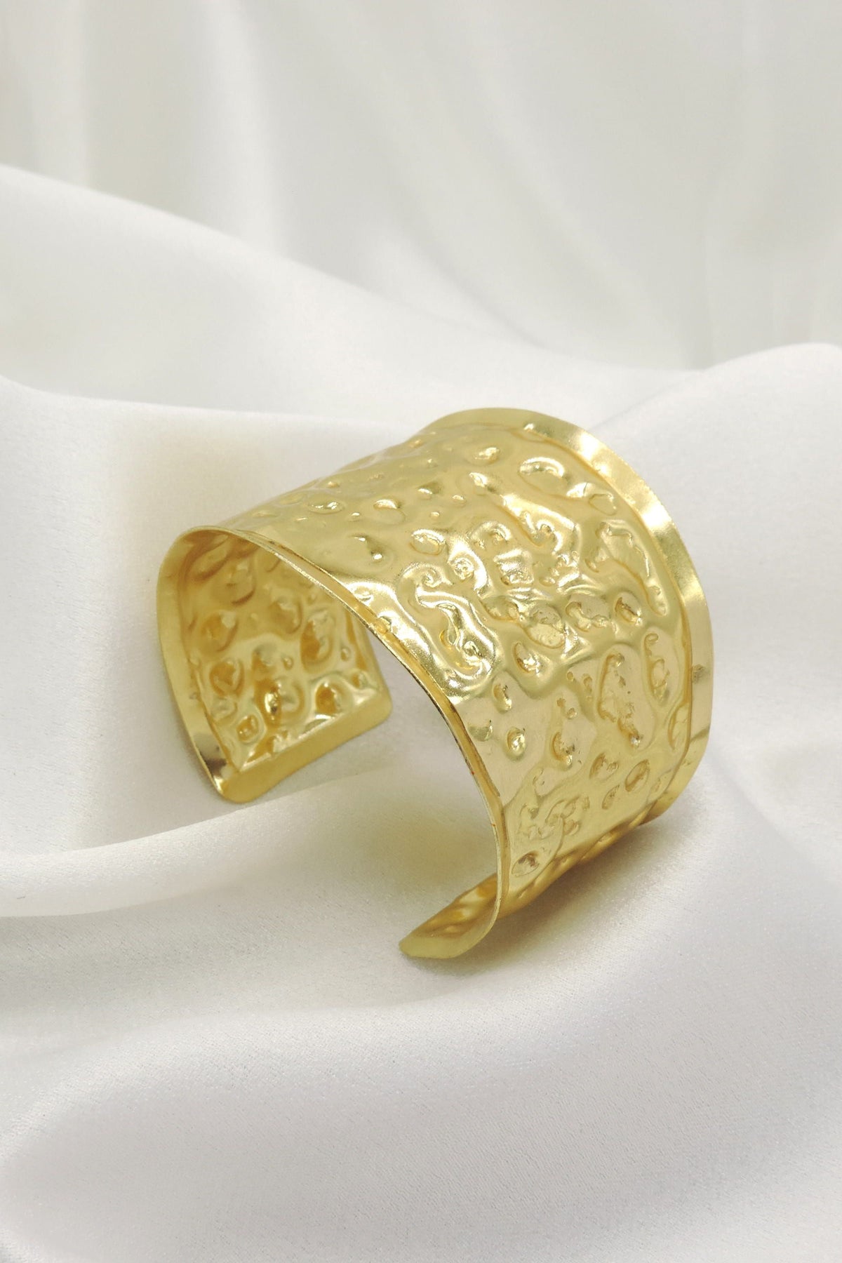 Embossed Gold Cuff Bracelet – Wide Statement Textured Open Bangle