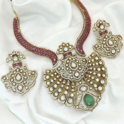 Premium Moissanite Doublet Bridal Necklace Set | Polki Inspired Statement Jewelry