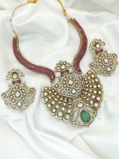 Premium Moissanite Doublet Bridal Necklace Set | Polki Inspired Statement Jewelry