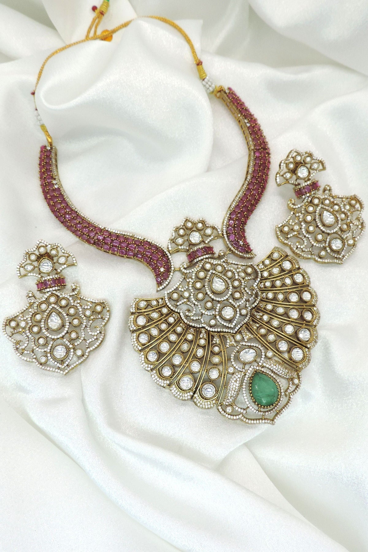 Premium Moissanite Doublet Bridal Necklace Set | Polki Inspired Statement Jewelry
