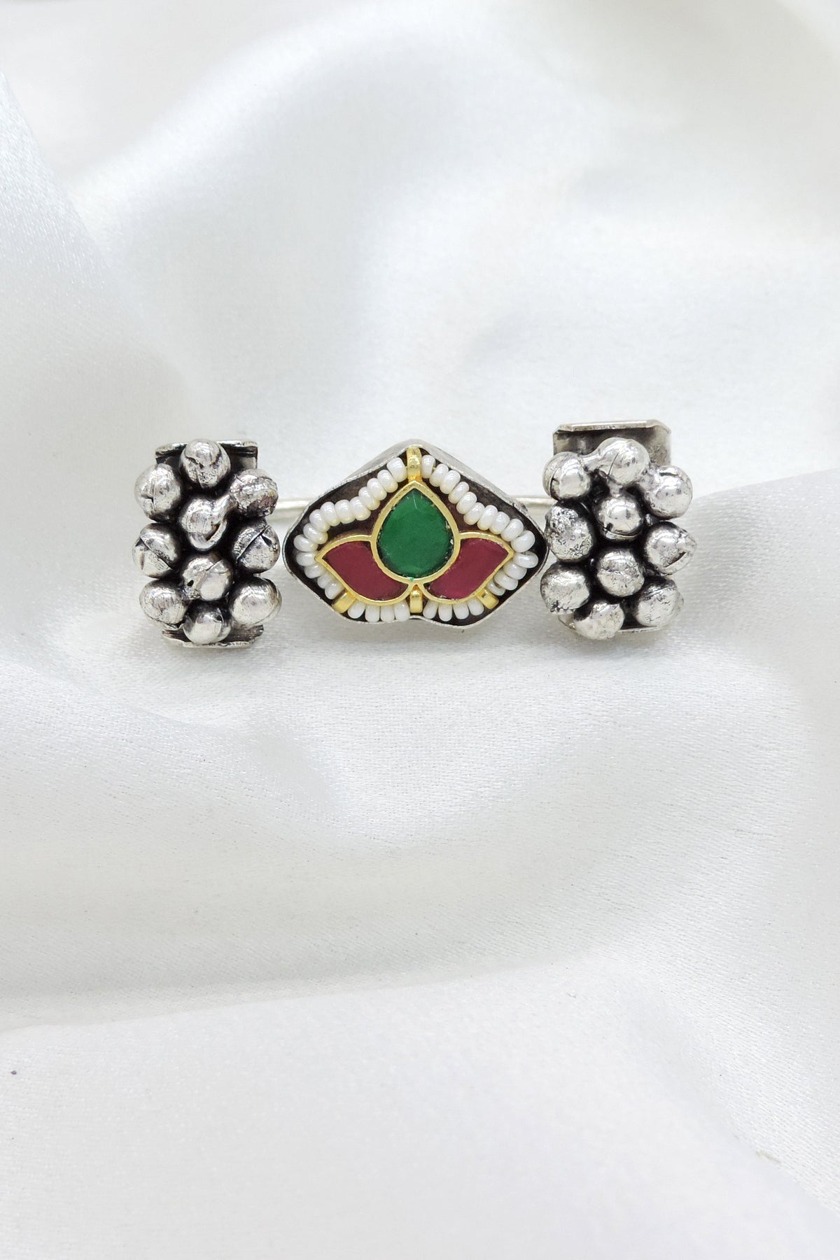Oxidized Green Maroon CZ AD Ring