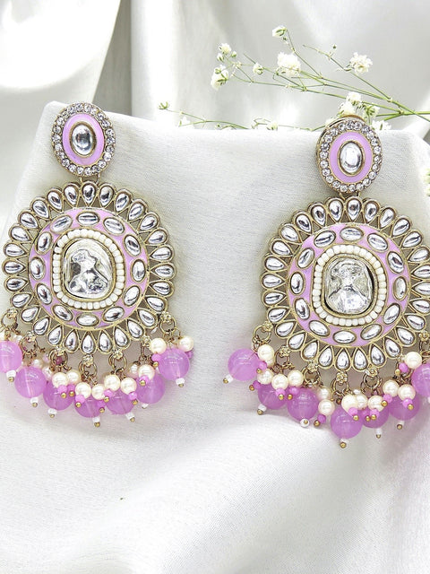 Polki earrings with lavender beads – Indian Polki lavender bead earrings USA – Joyrias