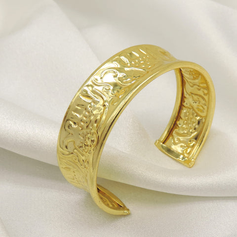 Embossed Gold Statement Cuff Bracelet | Heritage Textured Gold-Plated Cuff | Joyrias