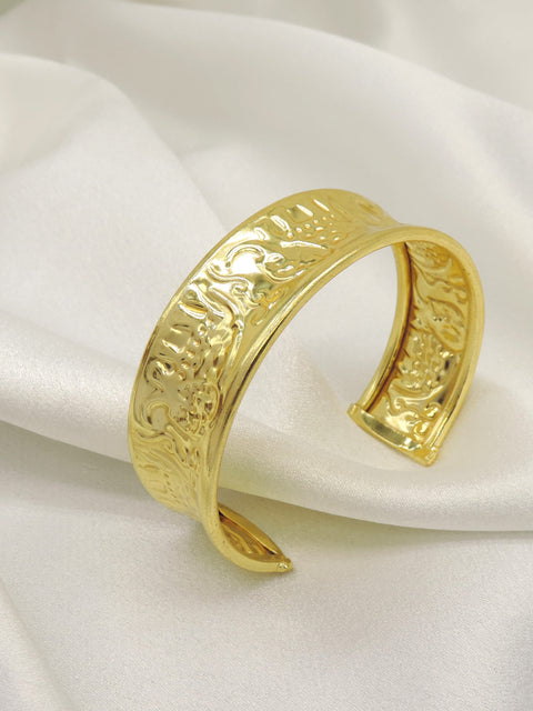 Embossed Gold Statement Cuff Bracelet | Heritage Textured Gold-Plated Cuff | Joyrias