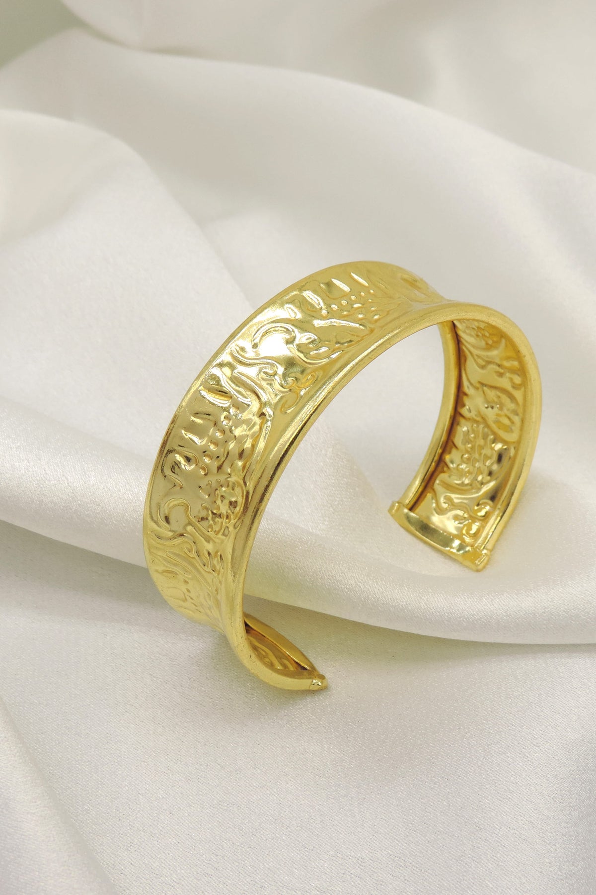 Embossed Gold Statement Cuff Bracelet | Heritage Textured Gold-Plated Cuff | Joyrias
