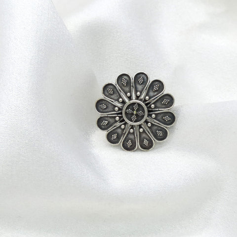 Oxidized silver floral petal traditional ring by joyrias