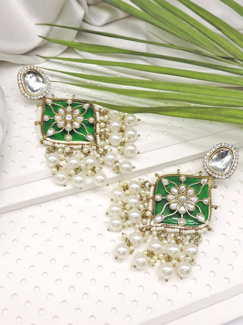 Royal emerald Kundan pearl statement earrings – Indian Kundan bridal earrings USA – Joyrias