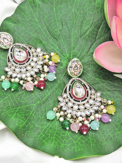 Polki earrings with multicolor beads – Indian Polki multicolor earrings for festive wear USA – Joyrias