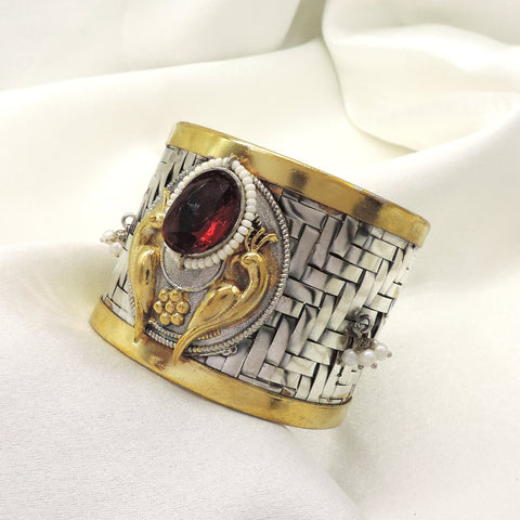 Tribal Peacock Cuff Bracelet | Dual Tone Handmade Statement Kada