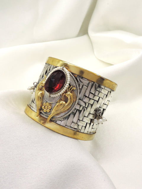 Tribal Peacock Cuff Bracelet | Dual Tone Handmade Statement Kada